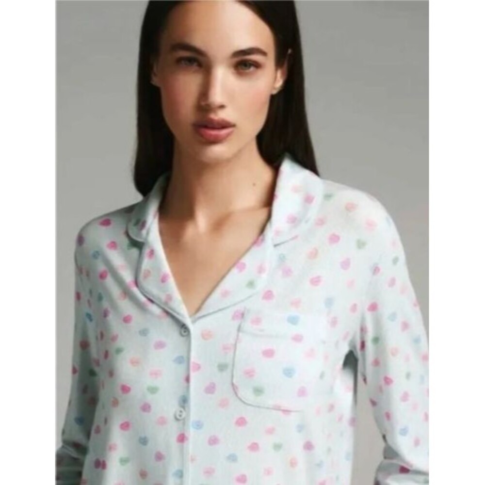 SKIMS Soft Lounge Long Sleeve Button Up Candy Hearts Ribbed Pajama Top S NWT